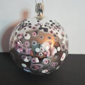Mercury Glass 2.5" Round Ornament with Pink Gray & White Accent Glaze